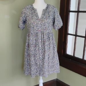 Chic Floral Print Dress w/ Short Sleeves Pockets Button Down Loose Fit, Small